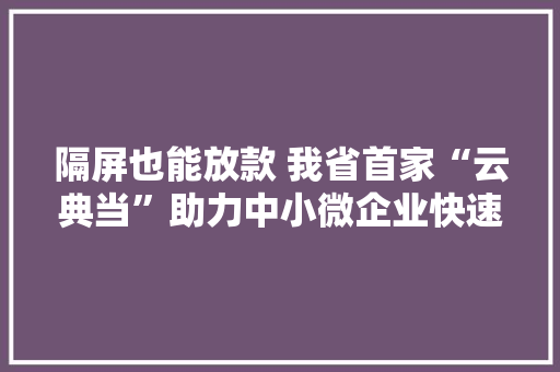 隔屏也能放款 我省首家“云典当”助力中小微企业快速复工