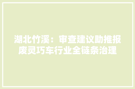 湖北竹溪：审查建议助推报废灵巧车行业全链条治理