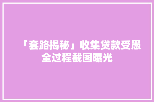 「套路揭秘」收集贷款受愚全过程截图曝光