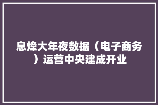 息烽大年夜数据（电子商务）运营中央建成开业