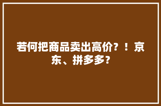 若何把商品卖出高价？！京东、拼多多？