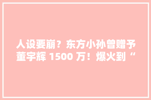 人设要崩？东方小孙曾赠予董宇辉 1500 万！爆火到“分离”收成 6 亿
