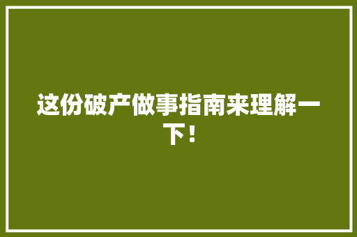 这份破产做事指南来理解一下！