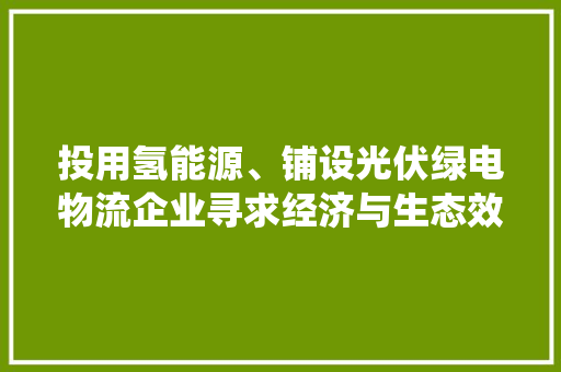 投用氢能源、铺设光伏绿电物流企业寻求经济与生态效益统一