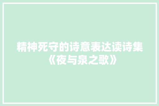 精神死守的诗意表达读诗集《夜与泉之歌》