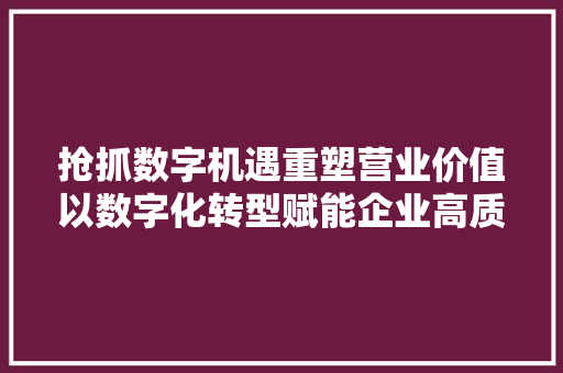 抢抓数字机遇重塑营业价值以数字化转型赋能企业高质量成长 上