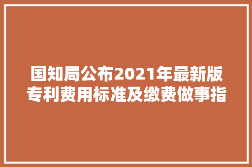 国知局公布2021年最新版专利费用标准及缴费做事指南