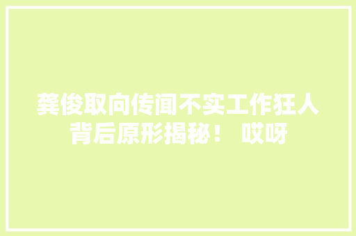 龚俊取向传闻不实工作狂人背后原形揭秘！ 哎呀