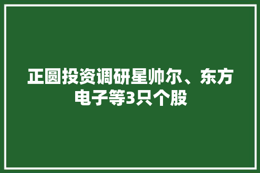 正圆投资调研星帅尔、东方电子等3只个股