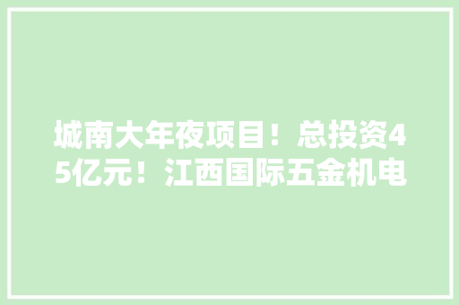 城南大年夜项目！总投资45亿元！江西国际五金机电城筹划出炉！即将拿地