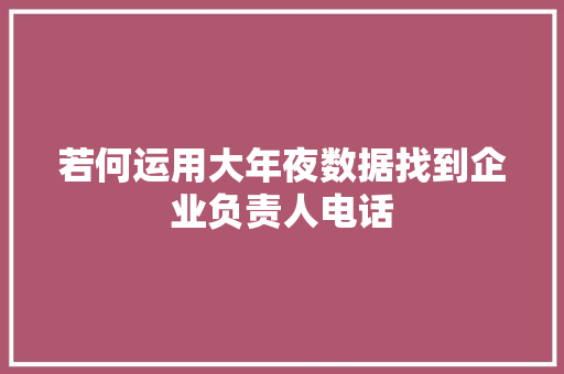 若何运用大年夜数据找到企业负责人电话