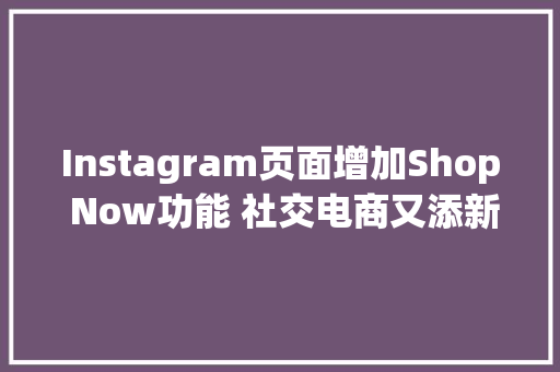 Instagram页面增加Shop Now功能 社交电商又添新利器