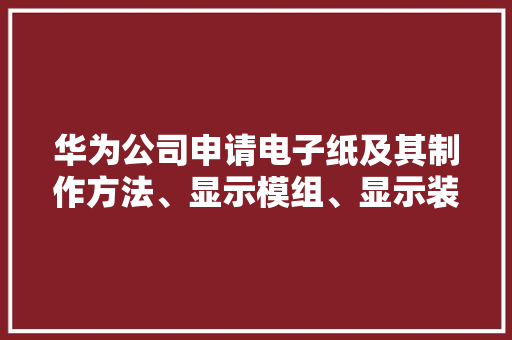 华为公司申请电子纸及其制作方法、显示模组、显示装配专利能够改进显示装配的光学指标
