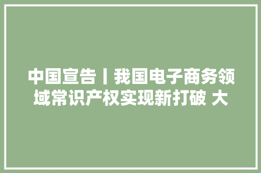 中国宣告丨我国电子商务领域常识产权实现新打破 大年夜数据助力电商平台防治疑似侵权商品