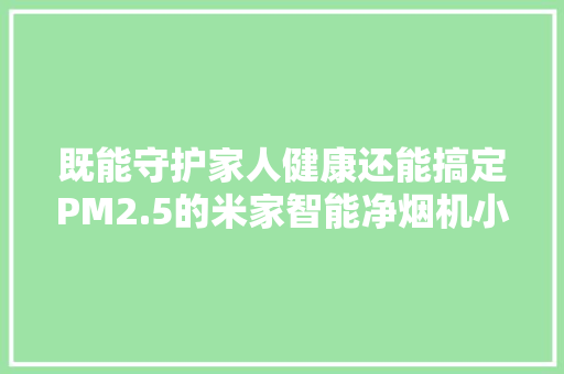 既能守护家人健康还能搞定PM2.5的米家智能净烟机小白净S2测评