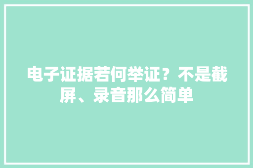 电子证据若何举证？不是截屏、录音那么简单