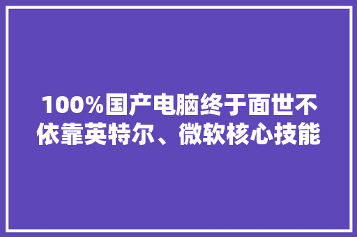 100%国产电脑终于面世不依靠英特尔、微软核心技能完全自立