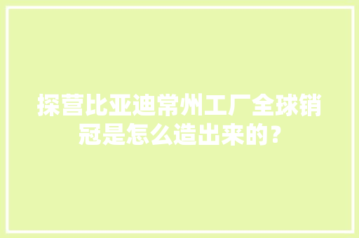 探营比亚迪常州工厂全球销冠是怎么造出来的？