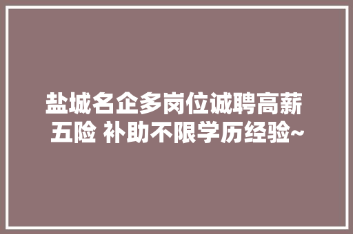 盐城名企多岗位诚聘高薪 五险 补助不限学历经验~