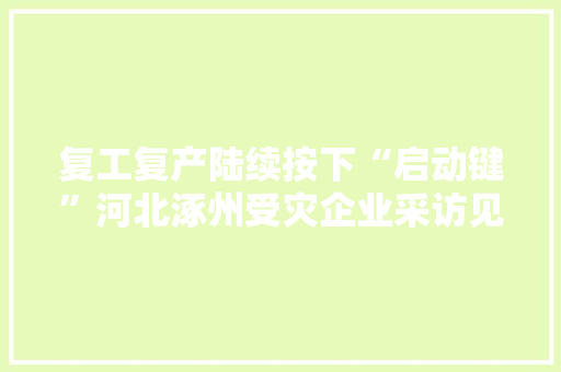 复工复产陆续按下“启动键”河北涿州受灾企业采访见闻