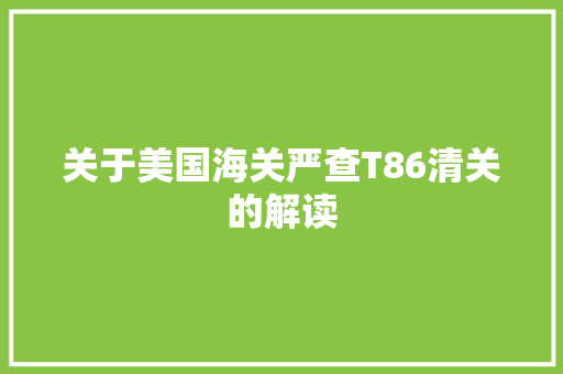 关于美国海关严查T86清关的解读
