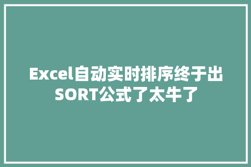 Excel自动实时排序终于出SORT公式了太牛了