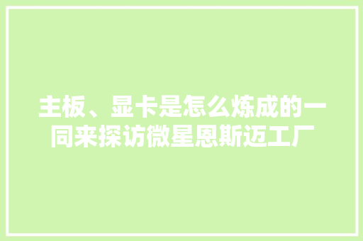 主板、显卡是怎么炼成的一同来探访微星恩斯迈工厂