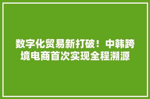 数字化贸易新打破！中韩跨境电商首次实现全程溯源