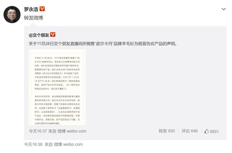 羊毛衫“翻车”罗永浩承认带货直播间售假 智能科技 羊毛衫“翻车”罗永浩承认带货直播间售假 羊毛衫“翻车”罗永浩承认带货直播间售假 智能科技