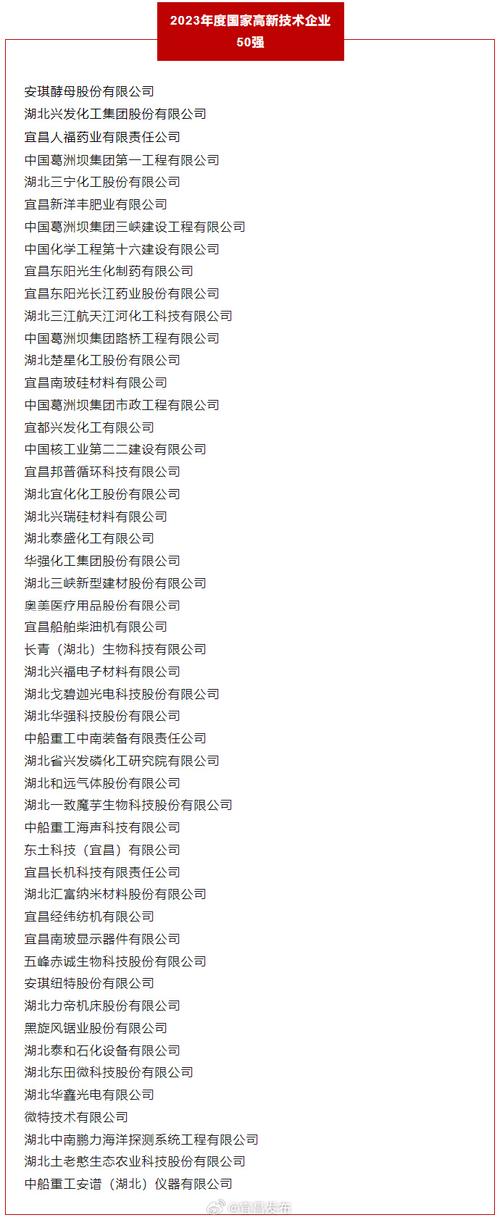 宜昌高新技能企业50强名单公布 宜昌高新技能企业50强名单公布 互联通信
