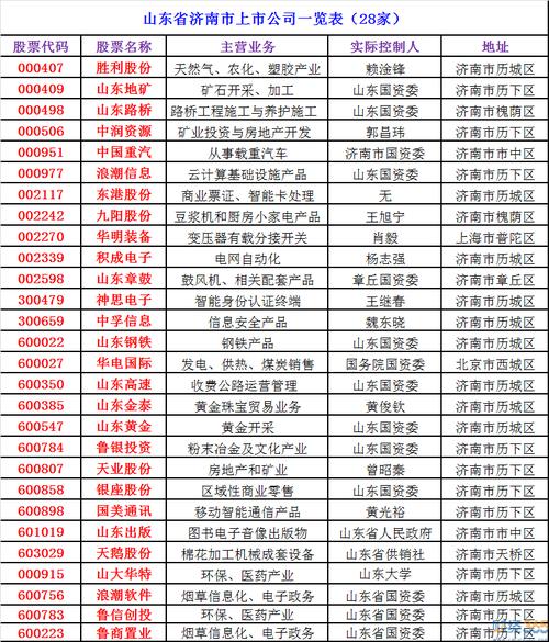 济南市所有上市企业名单