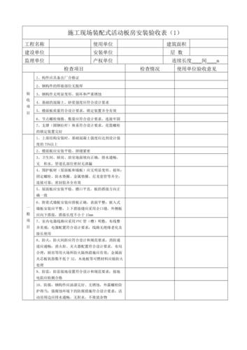 施工现场装配式活动板房安装验收检查表(板房验收专用表格) 智能家居 施工现场装配式活动板房安装验收检查表(板房验收专用表格) 施工现场装配式活动板房安装验收检查表(板房验收专用表格) 智能家居